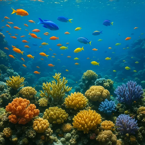 Enjoy an online jigsaw puzzle designed for browser play, featuring a vibrant coral reef teeming with colorful fish.