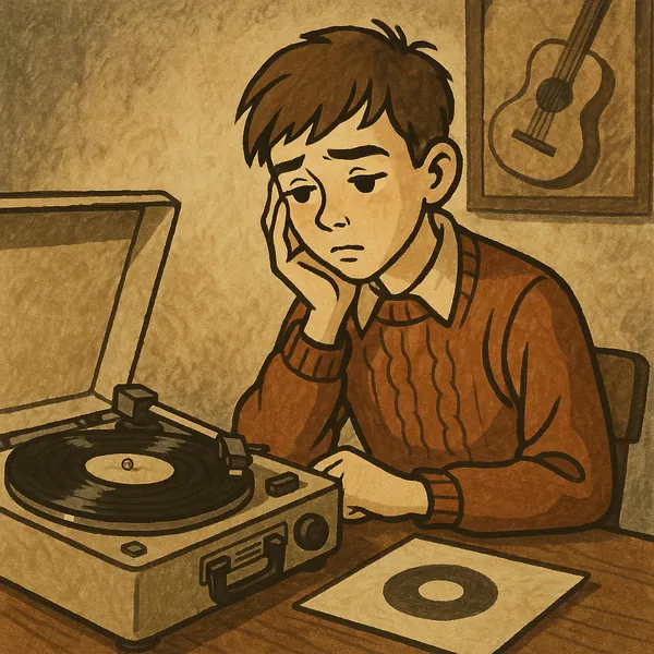 Play an online jigsaw puzzle in your browser that shows a nostalgic music scene centered on vinyl and a quiet moment at home.