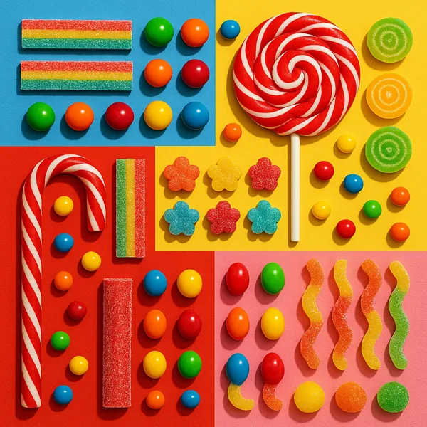 This online jigsaw puzzle features a bright candy-themed still life you can play right in your browser, full of colorful sweets and playful arrangements.