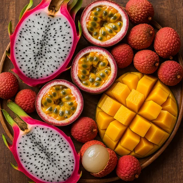 This online jigsaw puzzle features a vibrant arrangement of tropical fruit, perfect for a browser-based relaxing break.