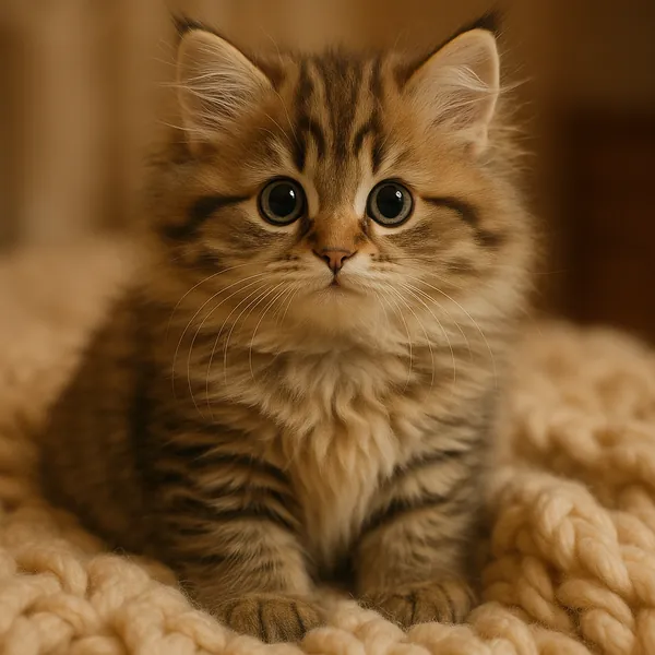 Discover a puzzle with an adorable fluffy tabby kitten nestled on a chunky cream blanket.