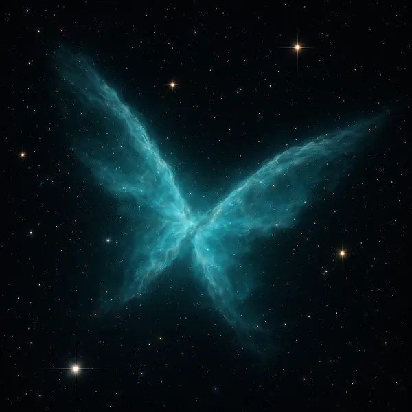 Discover a puzzle with a turquoise, butterfly-shaped nebula unfurling across a star-speckled black sky.