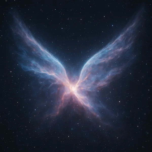 Discover a puzzle with a celestial nebula shaped like luminous wings, set against a deep star-studded space backdrop.