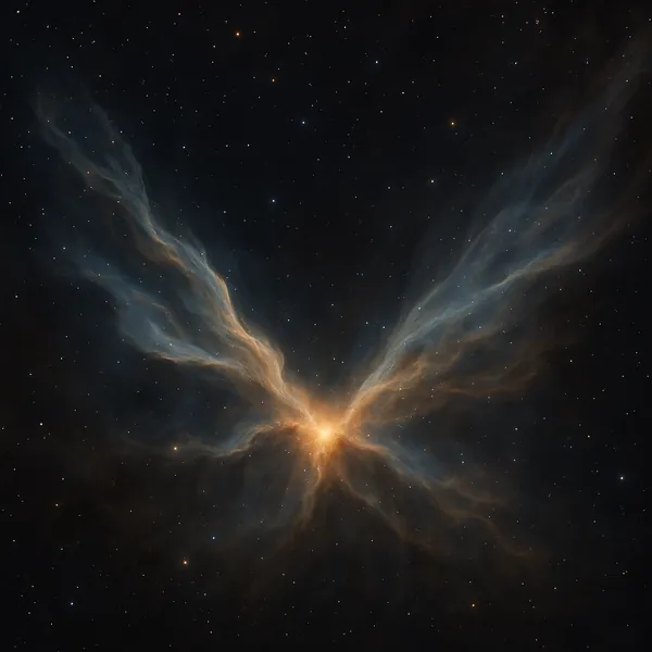 Discover a puzzle with a radiant cosmic nebula spreading like angelic wings across a star-filled night — a warm golden core fades into soft blue-gray filaments