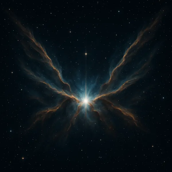 Discover a puzzle with a luminous cosmic scene perfect for PuzzleFree.Game: a brilliant star at the center radiates icy blue light while golden, wing-like gas s