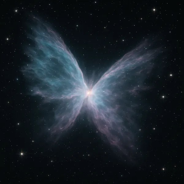 Discover a puzzle with a celestial butterfly nebula spreading soft teal and blush wings against a deep, star-speckled space.
