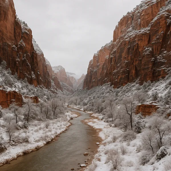 Play an online jigsaw puzzle in your browser that shows a stunning winter canyon landscape, perfect for nature and scenery lovers.