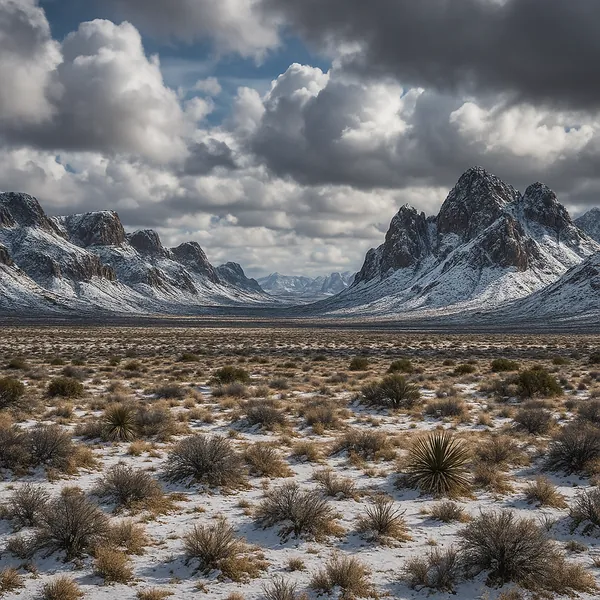 Enjoy an online jigsaw puzzle designed for browser play, featuring a dramatic mountain desert landscape where arid plains meet snow-dusted peaks.