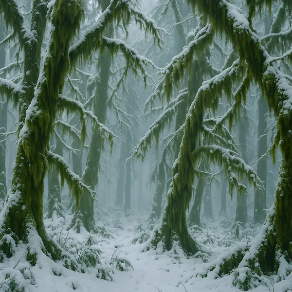 Enjoy an online jigsaw puzzle designed for browser play, featuring a misty winter forest scene rich in nature and woodland charm.