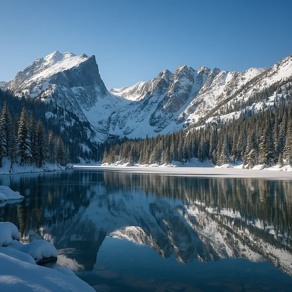 Enjoy an online jigsaw puzzle designed for browser play, featuring a serene winter mountain landscape.