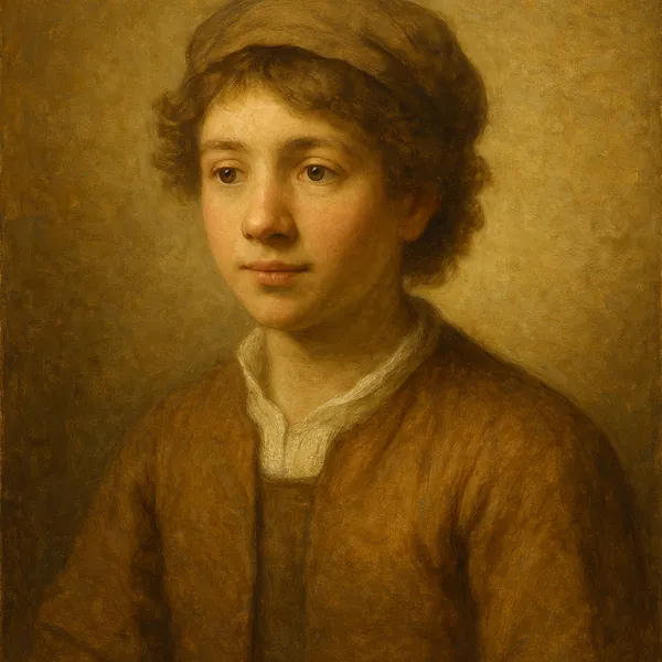 Discover a puzzle with a classical oil portrait of a thoughtful young figure in warm, honeyed browns and soft golden light.