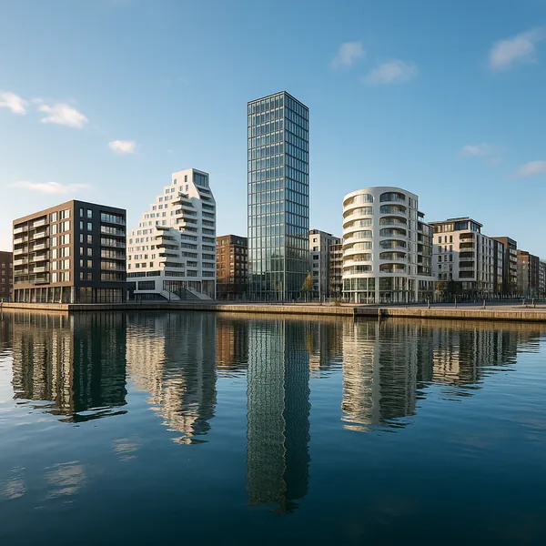Enjoy an online jigsaw puzzle designed for browser play, featuring a serene modern city waterfront.