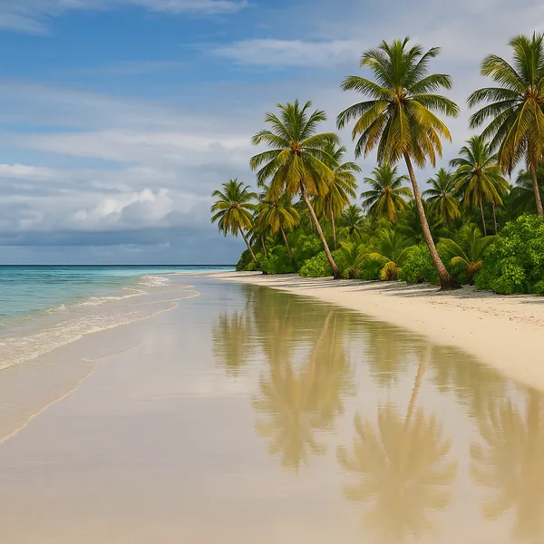 Enjoy an online jigsaw puzzle designed for browser play, featuring a tranquil tropical beach scene that celebrates nature and seaside calm.
