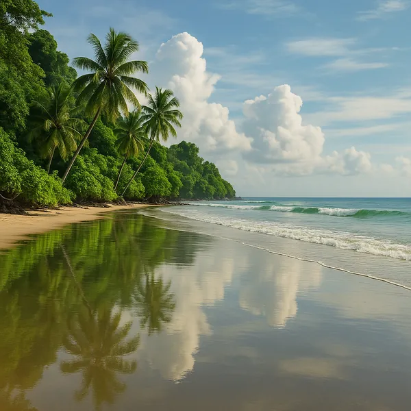 Enjoy an online jigsaw puzzle designed for browser play, featuring a serene tropical beach scene that celebrates nature and coastal beauty.
