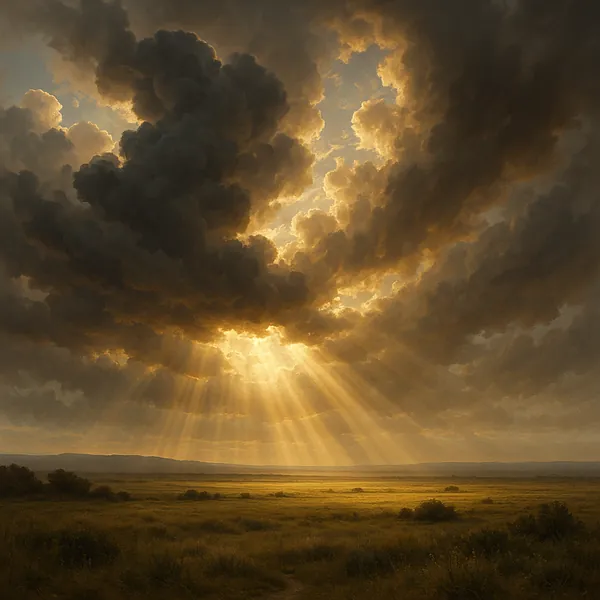 Enjoy an online jigsaw puzzle designed for browser play, featuring a dramatic nature scene of a vast prairie beneath a sky filled with towering clouds.
