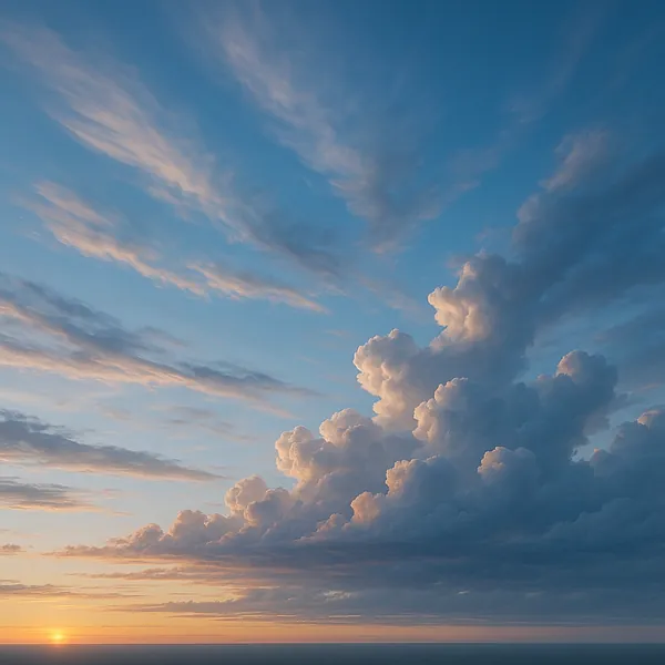 Enjoy an online jigsaw puzzle designed for browser play, featuring a sweeping seascape sky at sunset with towering clouds.