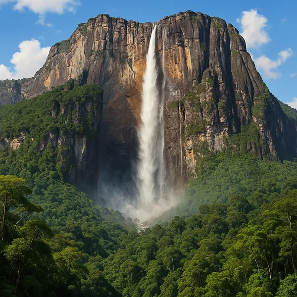 Enjoy an online jigsaw puzzle designed for browser play, featuring a dramatic mountain waterfall set in lush nature.