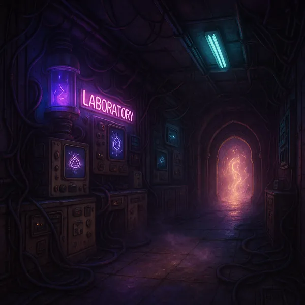 This online jigsaw puzzle features a moody, sci‑fi laboratory scene that mixes science and fantasy in a browser-friendly format.