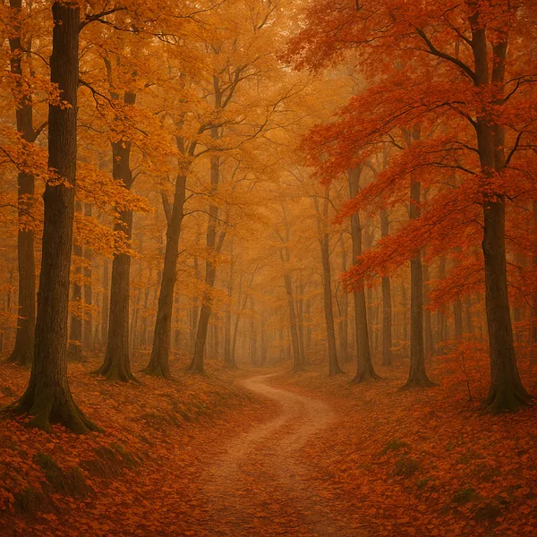 Play an online jigsaw puzzle in your browser that shows a serene autumn forest scene, perfect for lovers of nature and seasonal landscapes.