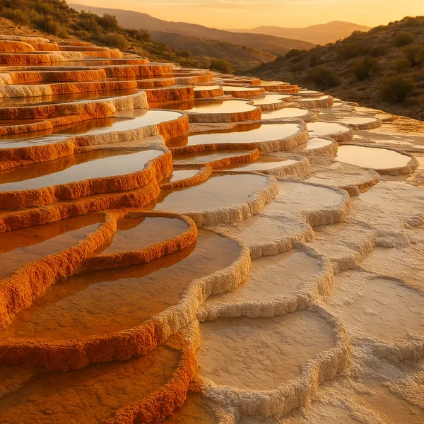 Enjoy an online jigsaw puzzle designed for browser play, featuring a striking natural landscape of terraced mineral pools.