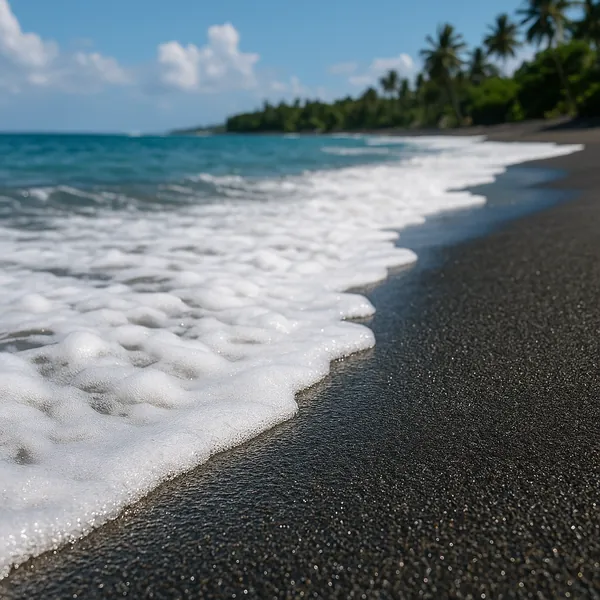 Enjoy an online jigsaw puzzle designed for browser play, featuring a tranquil beach scene from nature with foamy waves lapping at the shore.