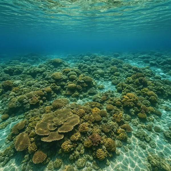 Enjoy an online jigsaw puzzle designed for browser play, featuring a serene underwater coral reef full of textured shapes and gentle colors.