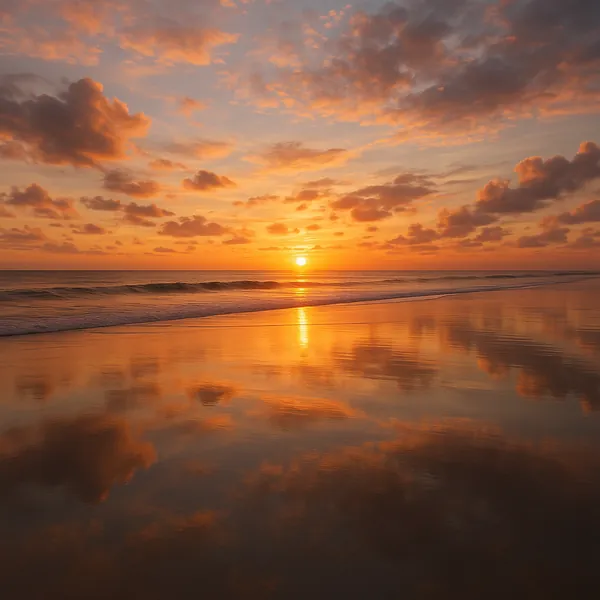 Enjoy an online jigsaw puzzle designed for browser play, featuring a tranquil beach sunset that celebrates nature's golden light.