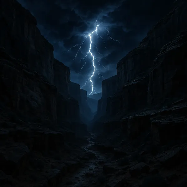 Enjoy an online jigsaw puzzle designed for browser play, featuring a dramatic storm slicing through a narrow canyon beneath a midnight sky.