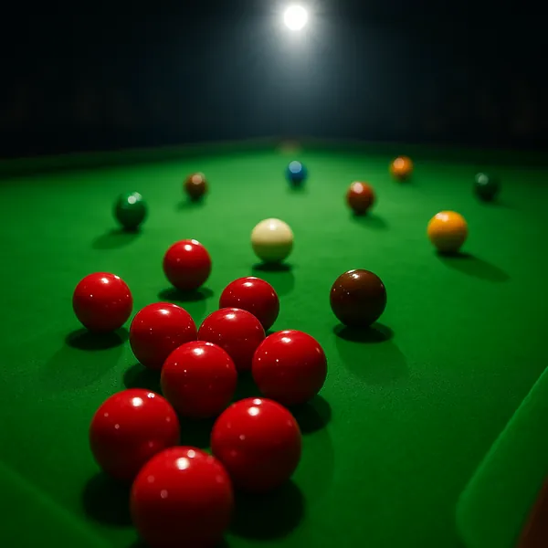 This online jigsaw puzzle features a close-up view of a snooker table, perfect for fans of games and indoor sports.