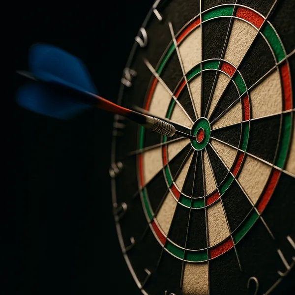 Play an online jigsaw puzzle in your browser that shows a close-up of a dartboard and a dart, capturing the full spirit of a classic game and sports moment.
