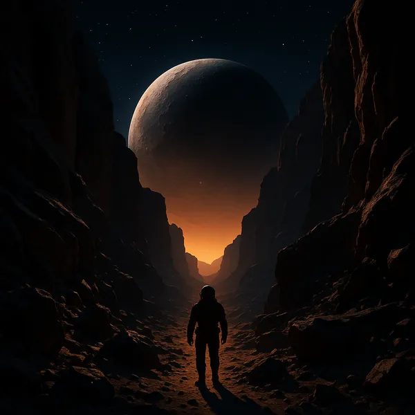 Enjoy an online jigsaw puzzle designed for browser play, featuring a dramatic space exploration scene set between towering canyon walls.