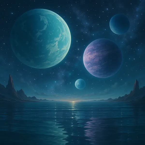 Here’s an online jigsaw puzzle you can play in your browser, focused on a dreamy space scene filled with planets and a tranquil alien seascape.