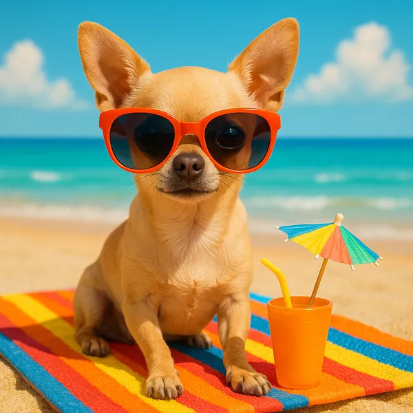 Enjoy an online jigsaw puzzle designed for browser play, featuring a charming beach scene with a tiny dog as the star.
