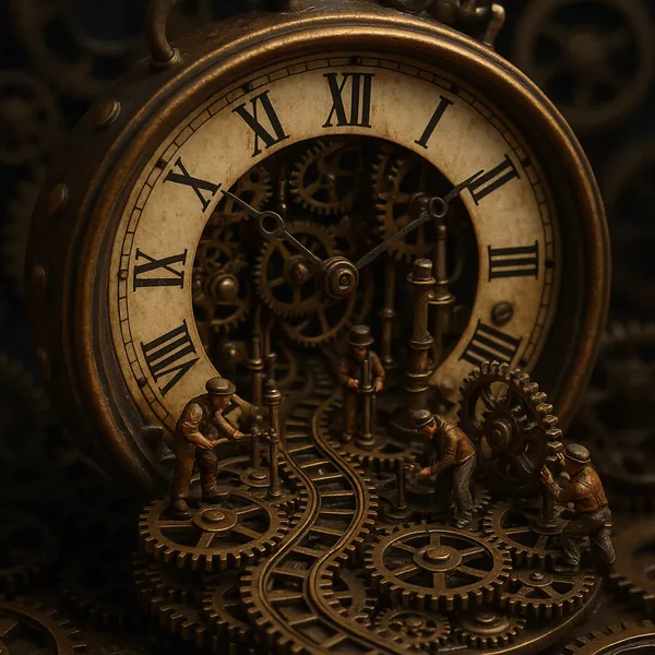 This online jigsaw puzzle features a richly detailed steampunk scene of antique clockwork and tiny mechanics, perfect for fans of vintage machinery and artful m