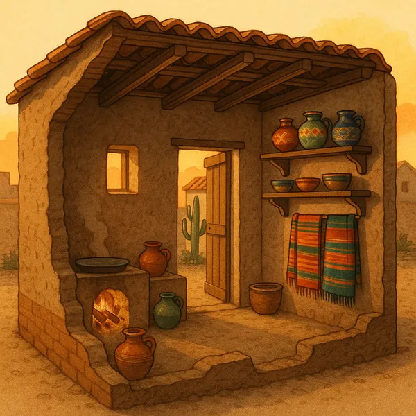 This online jigsaw puzzle features a cozy adobe kitchen scene you can play right in your browser, celebrating rustic home interiors and folk pottery.