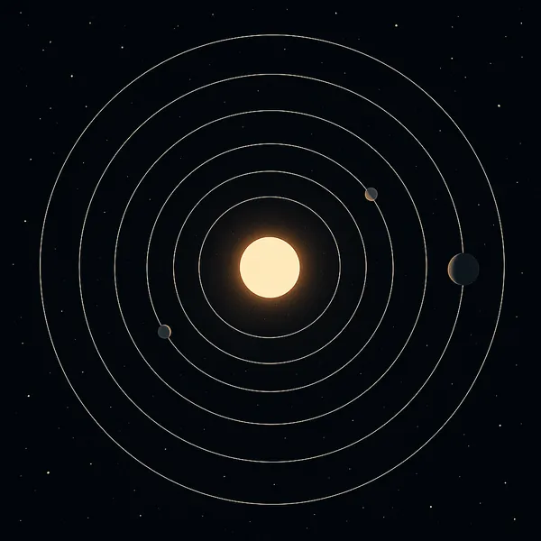 Enjoy an online jigsaw puzzle designed for browser play, featuring a minimalist space scene of a glowing star and orbiting planets.