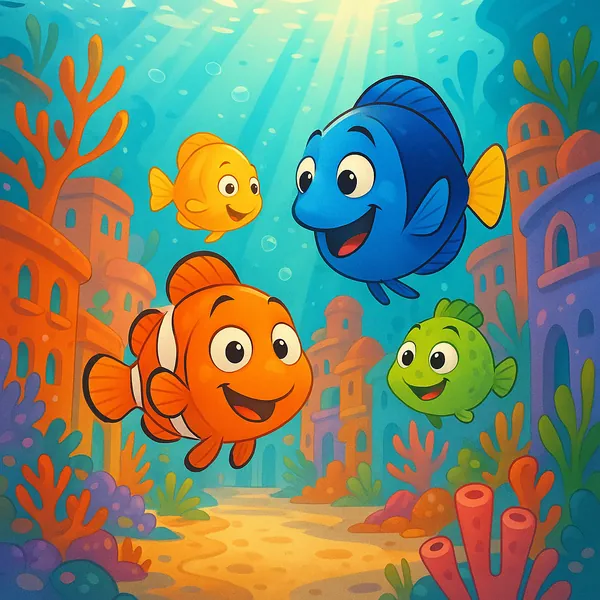 Enjoy an online jigsaw puzzle designed for browser play, featuring a cheerful underwater scene of colorful sea life.