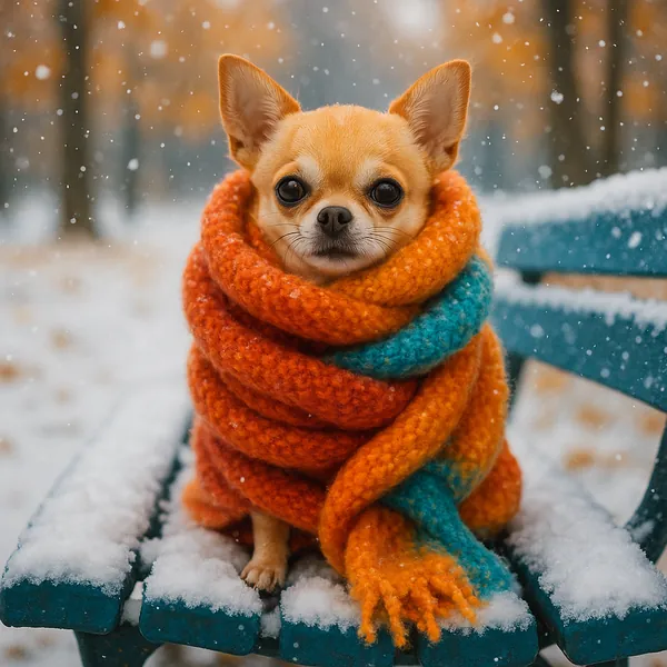 Enjoy an online jigsaw puzzle designed for browser play, featuring a delightful animal portrait of a small dog snugly wrapped in a colorful scarf.
