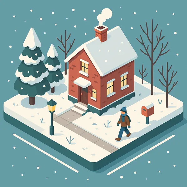 Enjoy an online jigsaw puzzle designed for browser play, featuring a cozy winter home scene that blends nature and neighborhood charm.