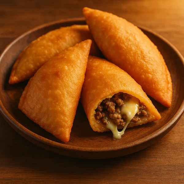 This online jigsaw puzzle features a close-up of golden, savory pastries on a wooden plate, perfect for food lovers who enjoy cozy culinary scenes.