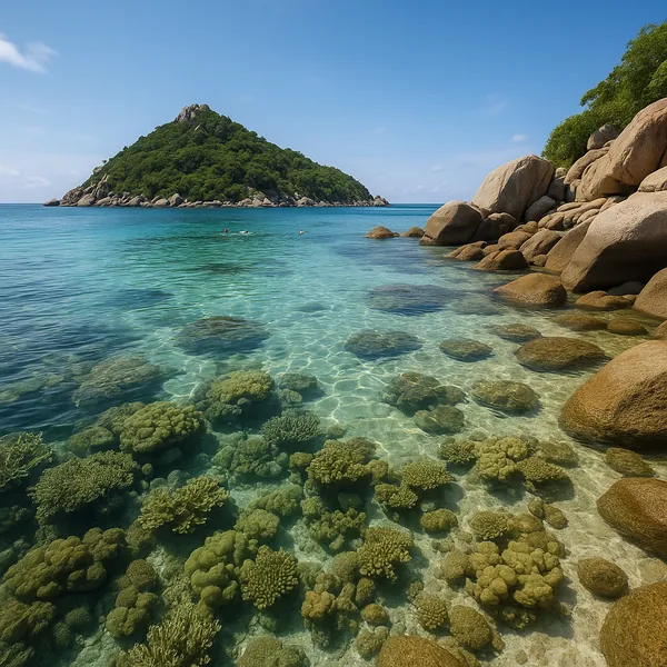 Enjoy an online jigsaw puzzle designed for browser play, featuring a sunlit tropical seascape and island nature scene.