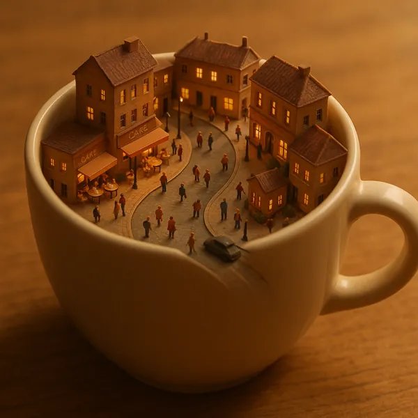 This online jigsaw puzzle features a cozy miniature town nestled inside a teacup, perfect for browser play and lovers of whimsical scenes and tiny architecture.