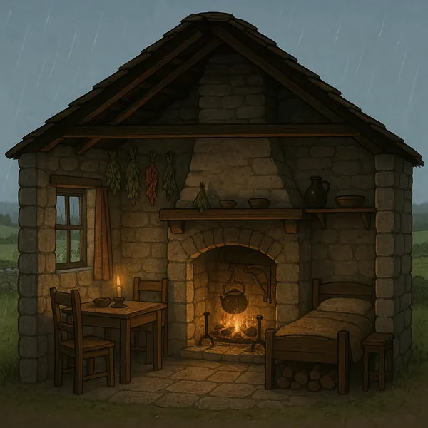 This online jigsaw puzzle features a cozy cottage interior scene, perfect for fans of homey, rustic and nature-inspired imagery.