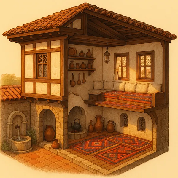 Enjoy an online jigsaw puzzle designed for browser play, featuring a cozy Mediterranean courtyard and sunlit interior scene.