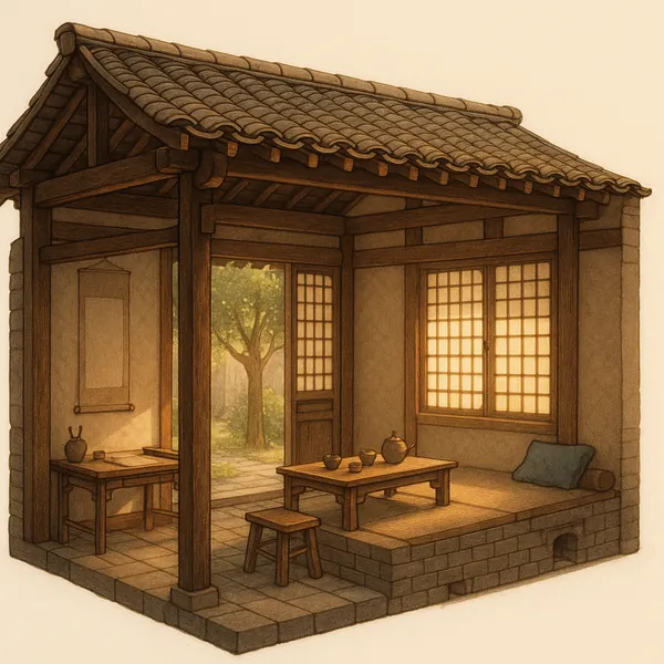 This online jigsaw puzzle features a cozy traditional tea room scene you can play directly in your browser, perfect for fans of architecture and serene interior
