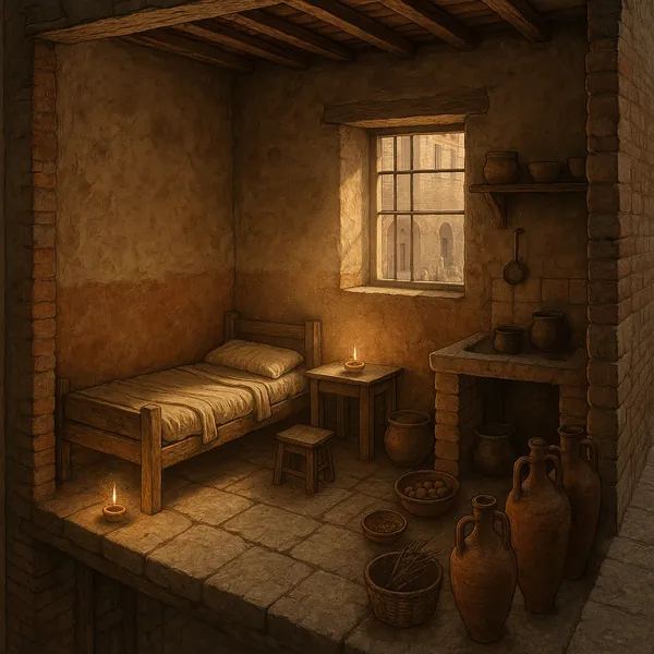 This online jigsaw puzzle features a cozy, rustic interior scene that evokes historical or medieval life, perfect for fans of architecture and warm, atmospheric