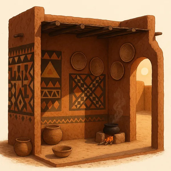 Enjoy an online jigsaw puzzle designed for browser play, featuring a warm, rustic interior scene of traditional desert architecture and homely kitchen elements.