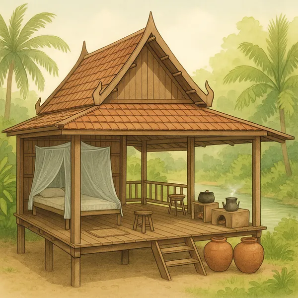 Enjoy an online jigsaw puzzle designed for browser play, featuring a cozy wooden stilt house set in lush nature.