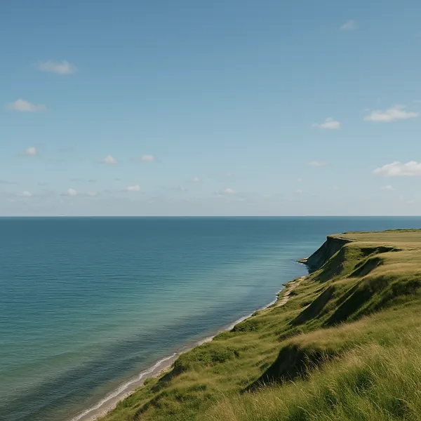 Enjoy an online jigsaw puzzle designed for browser play, featuring a serene coastal landscape of cliffs and sea.