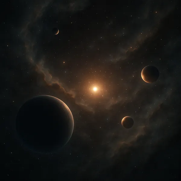 This online jigsaw puzzle features a serene space scene set against a backdrop of stars and nebulae.